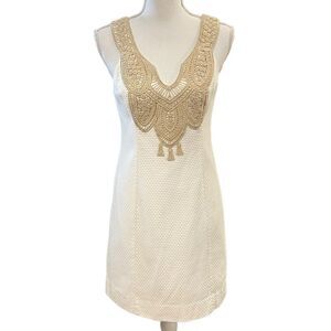 Lilly Pulitzer Largo White Gold Sleeveless Shift Dress Sz 2 Resort Coastal Prep